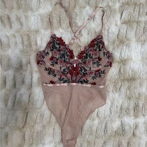 Forever 21 Floral Embroidered Bodysuit with Adjustable Straps